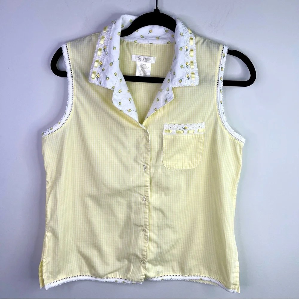 Secret Treasures Yellow and White Gingham Pajama Set With Flowers Size M - Picture 4 of 10